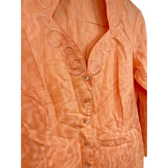 Audrey Talbott Papaya Orange Button Down Embroidered Fitted Blouse Shirt Top 6 - Picture 4 of 7